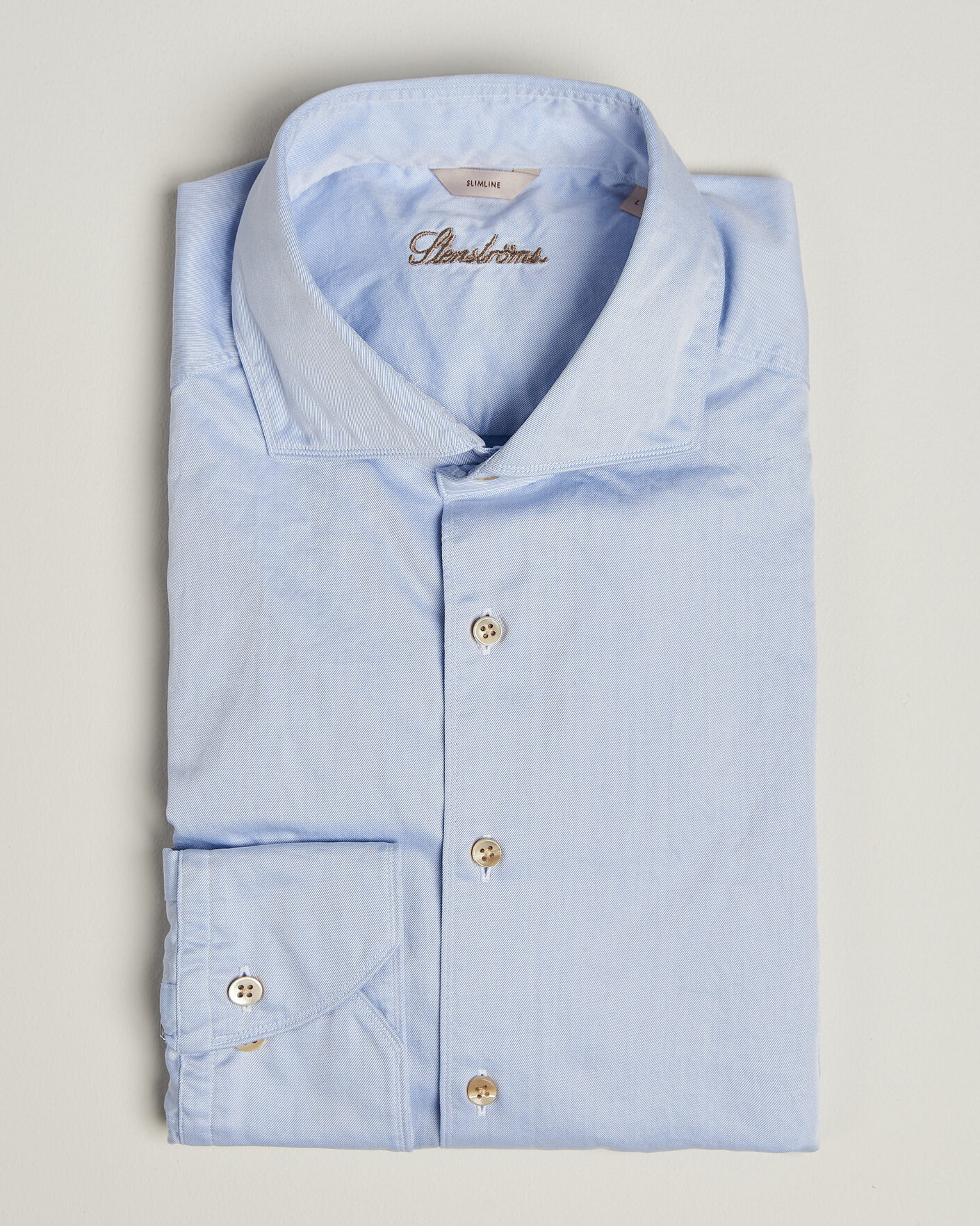 Mies | Kauluspaidat | Stenströms | Slimline Washed Cotton Twill Cut Away Shirt Blue