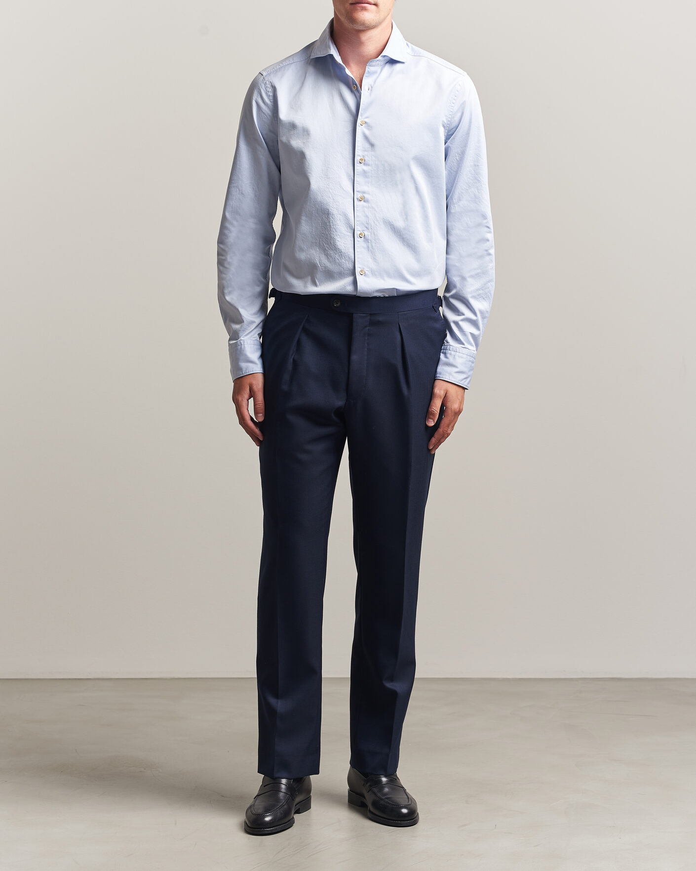 Mies | Kauluspaidat | Stenströms | Slimline Washed Cotton Twill Cut Away Shirt Blue