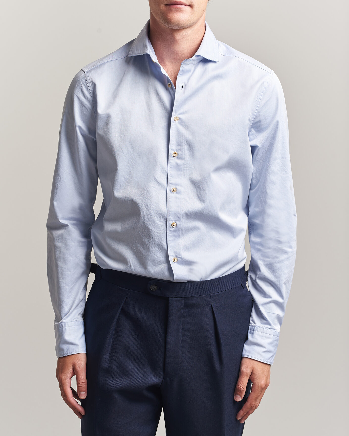 Mies | Kauluspaidat | Stenströms | Slimline Washed Cotton Twill Cut Away Shirt Blue