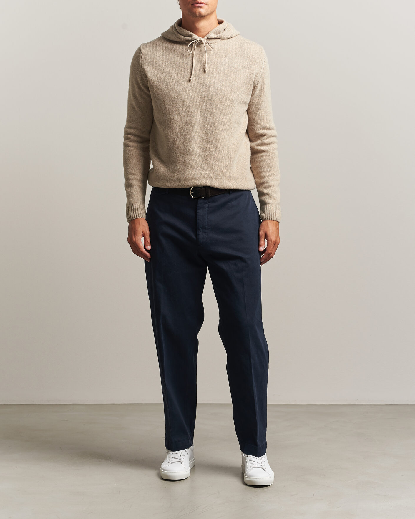 Mies | Puserot | Stenströms | Brushed Merino Hood Beige