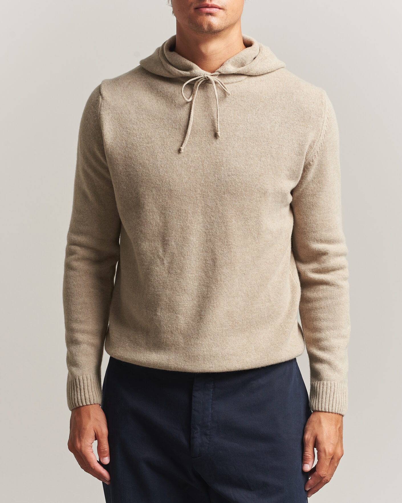 Mies | Puserot | Stenströms | Brushed Merino Hood Beige