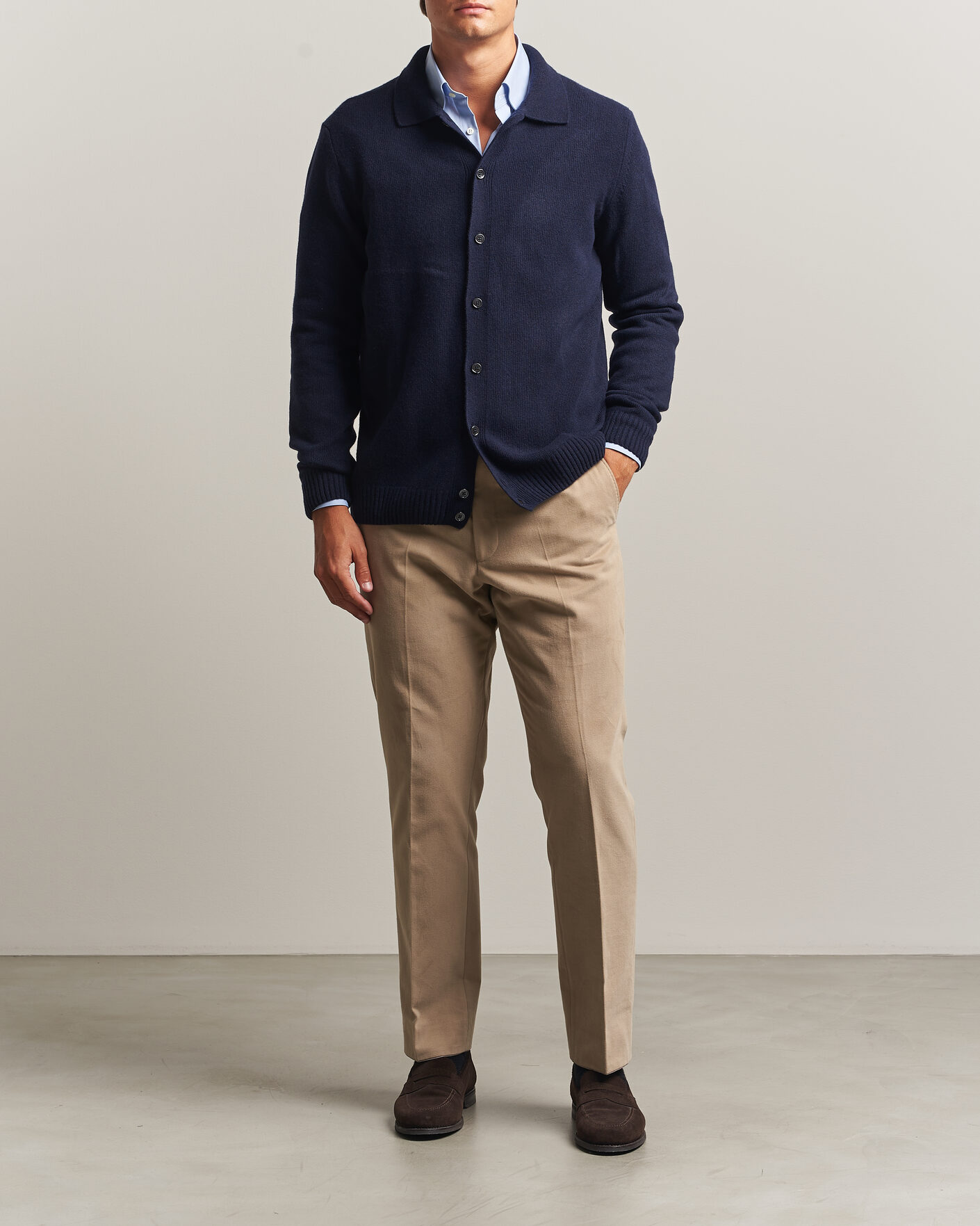 Mies | Puserot | Stenströms | Brushed Merino Polo Cardigan Navy