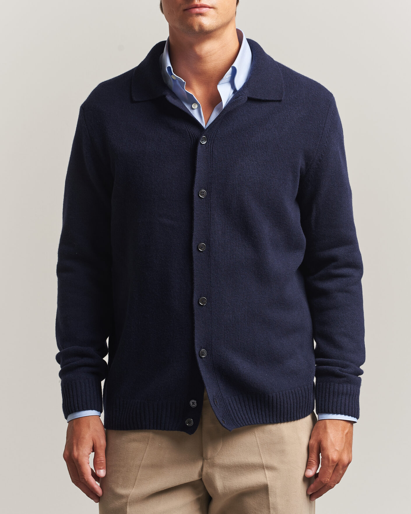 Mies | Puserot | Stenströms | Brushed Merino Polo Cardigan Navy