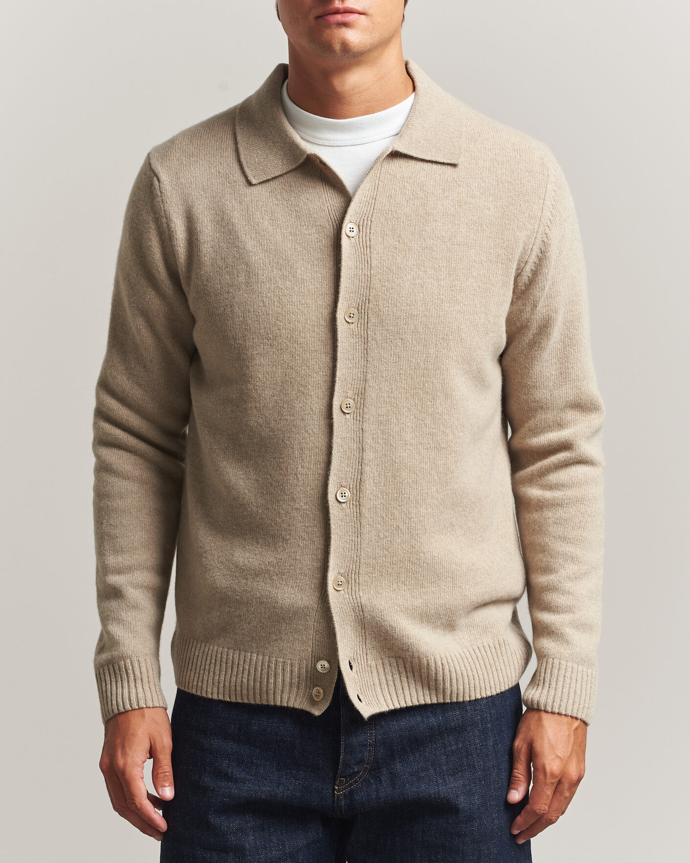 Mies | Puserot | Stenströms | Brushed Merino Polo Cardigan Beige