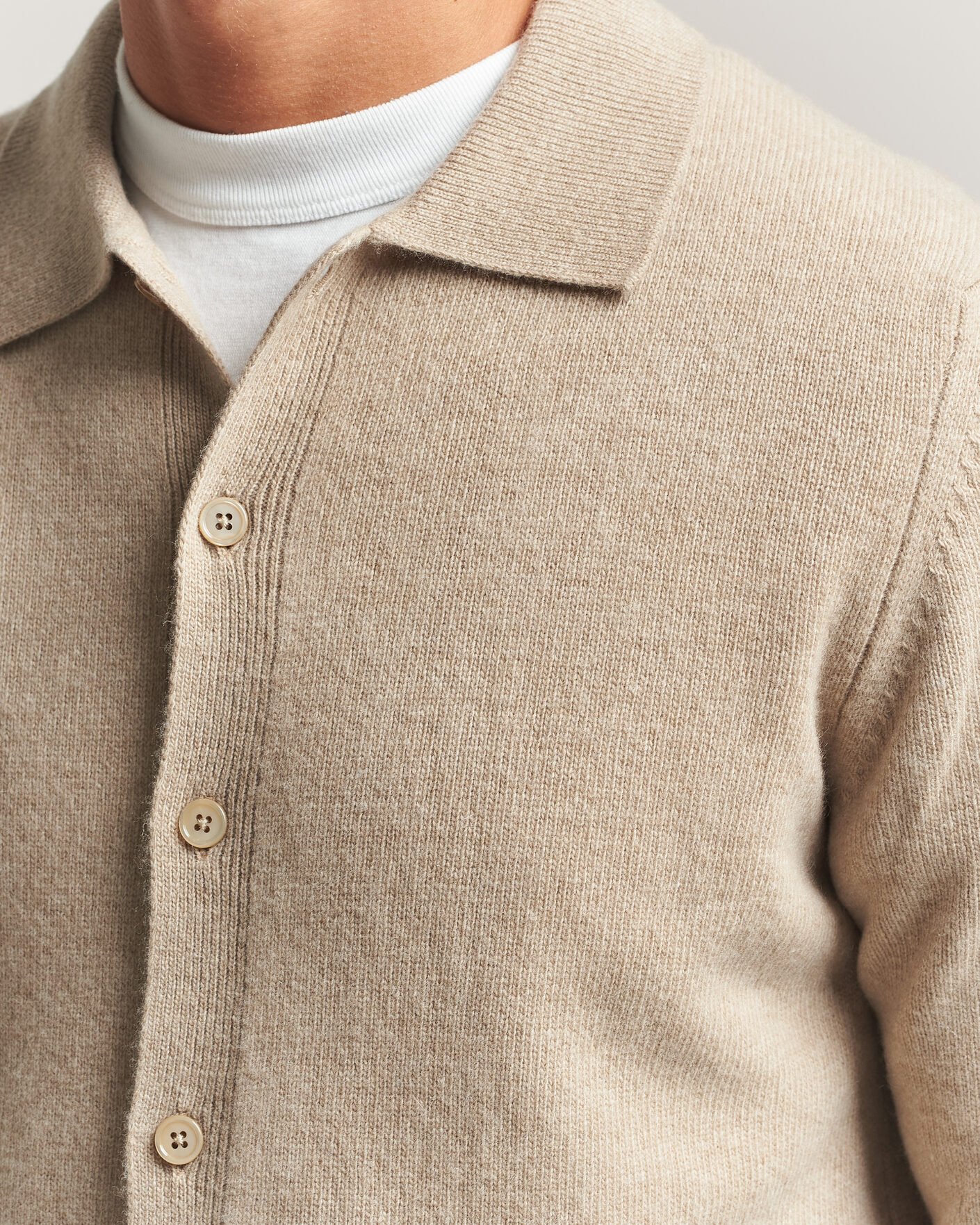 Mies | Puserot | Stenströms | Brushed Merino Polo Cardigan Beige