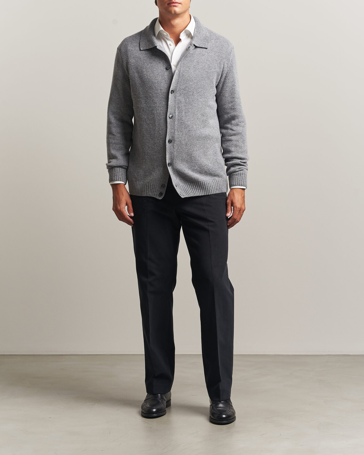 Mies | Puserot | Stenströms | Brushed Merino Polo Cardigan Grey