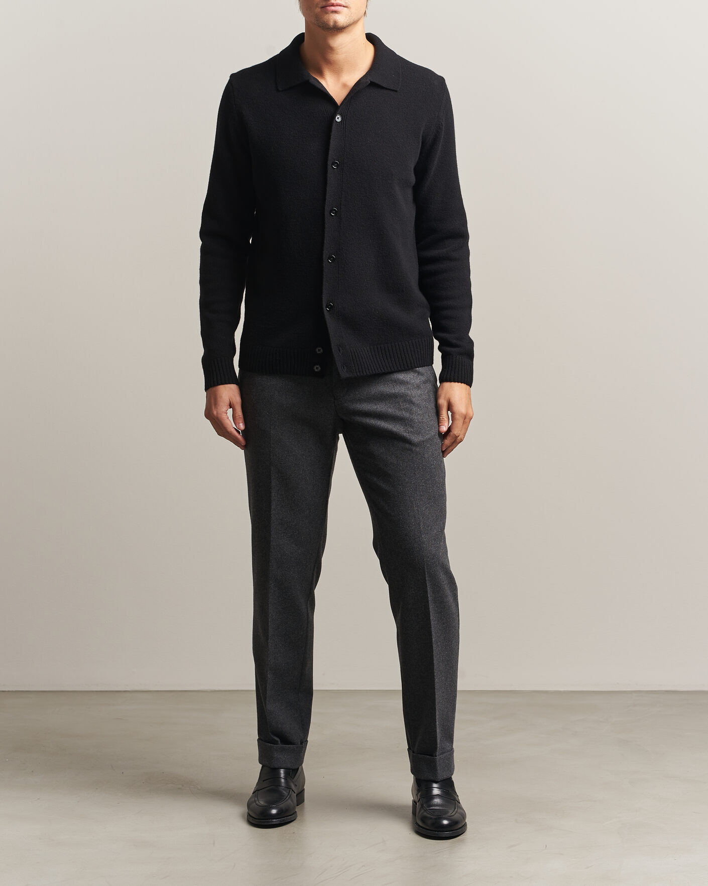 Mies | Puserot | Stenströms | Brushed Merino Polo Cardigan Black