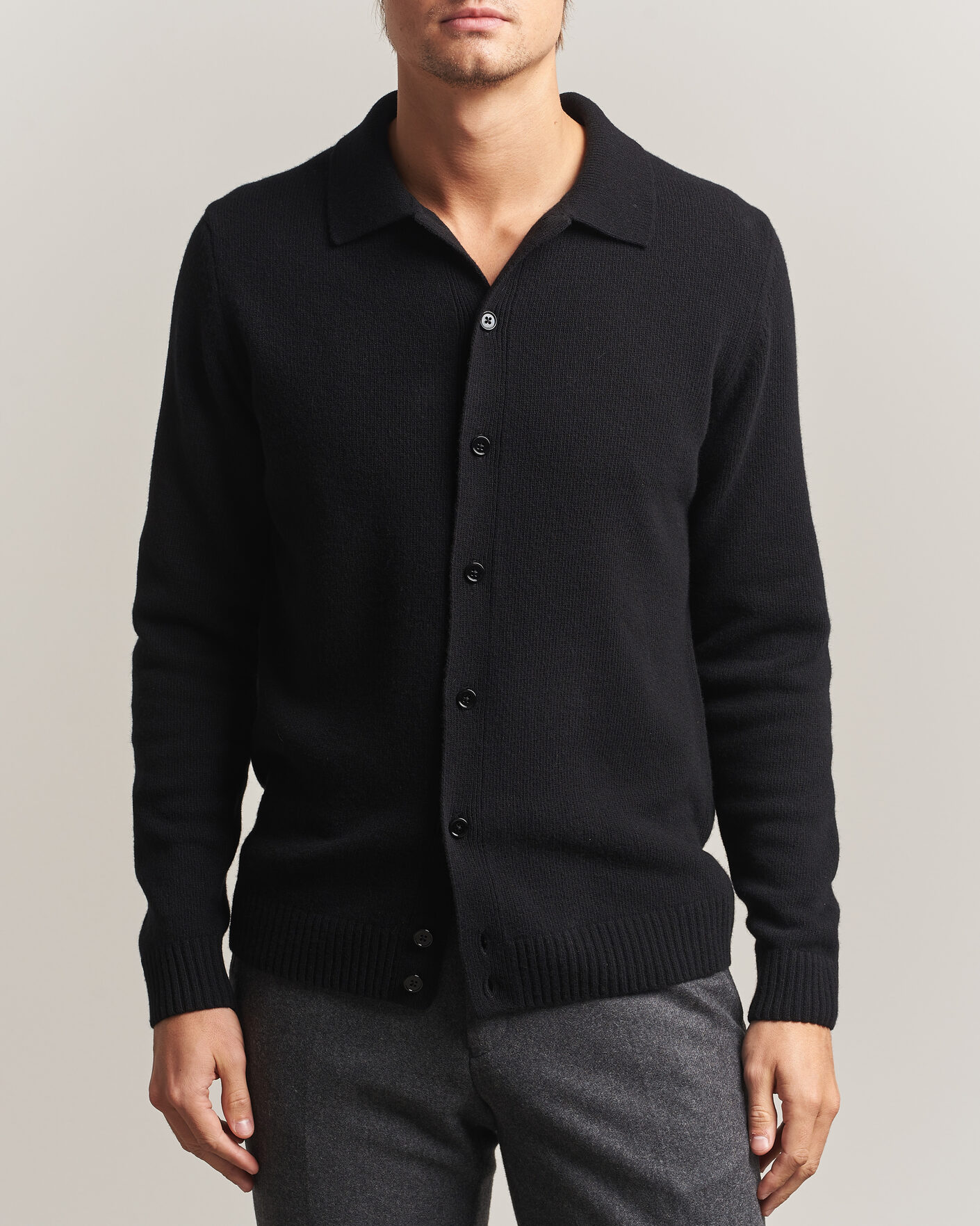 Mies | Puserot | Stenströms | Brushed Merino Polo Cardigan Black