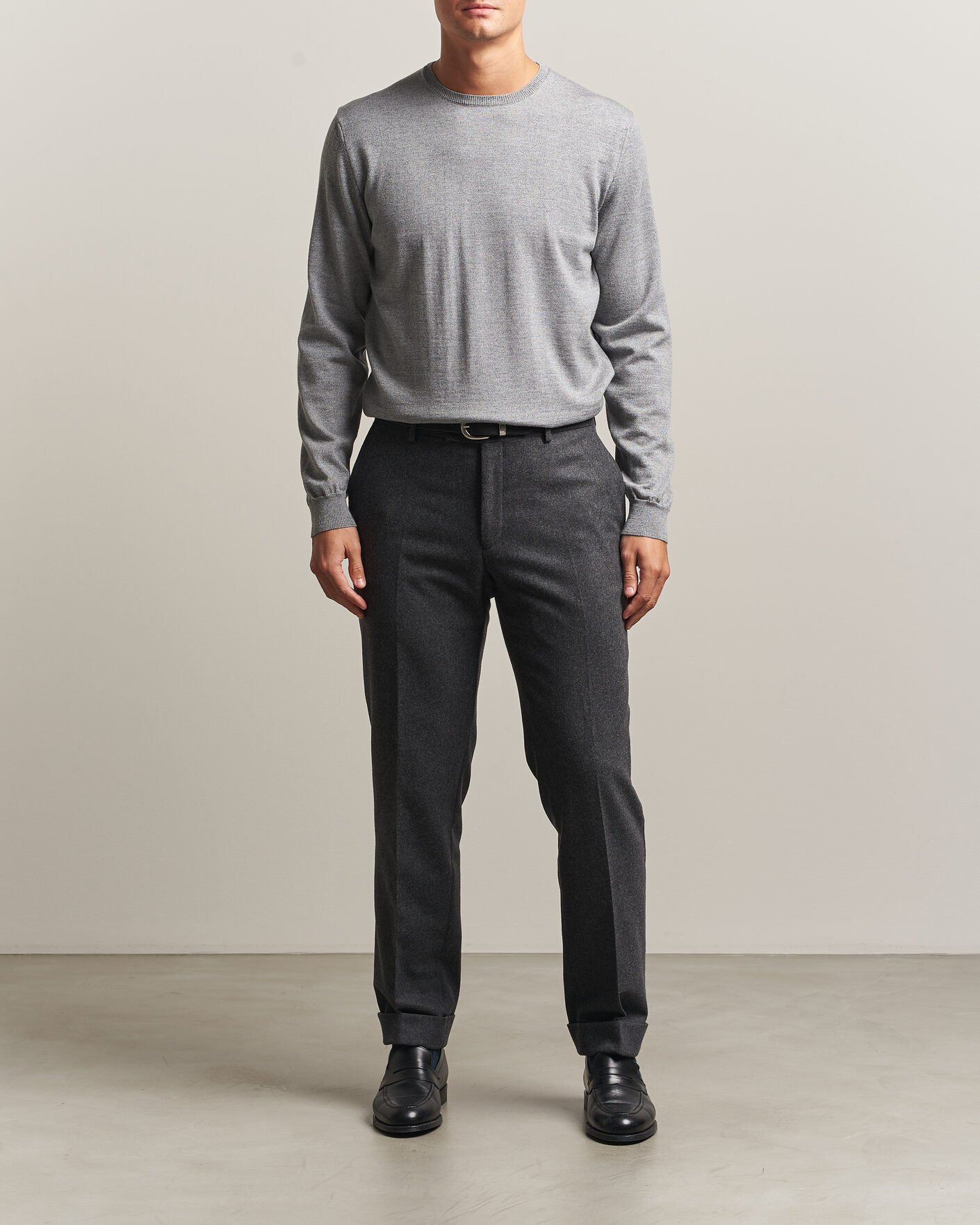 Mies | Puserot | Stenströms | Merino Crew Neck Grey Mouline