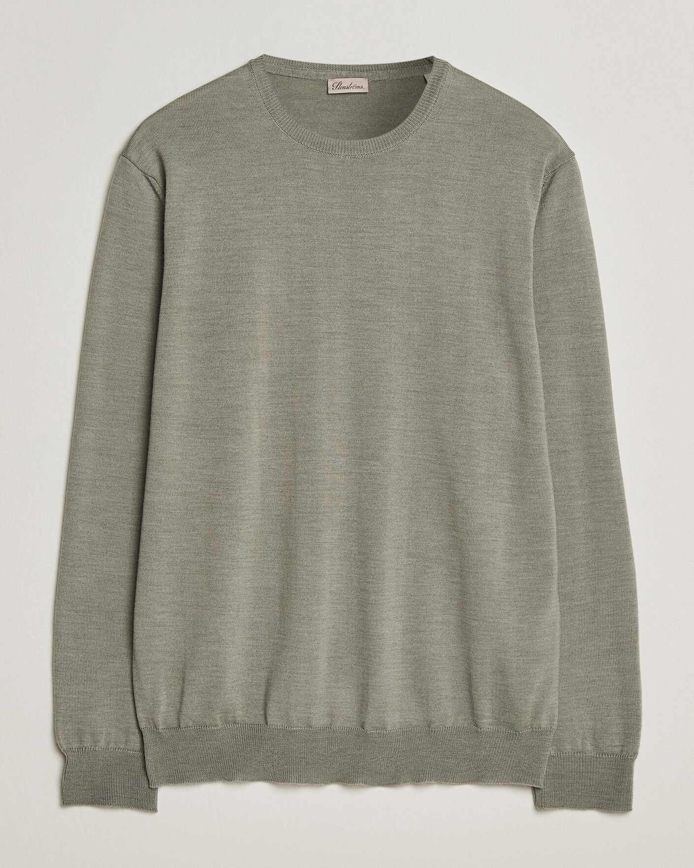Mies | Puserot | Stenströms | Merino Crew Neck Green/Grey