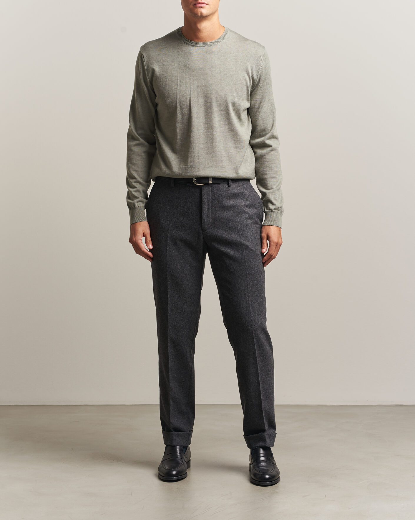 Mies | Puserot | Stenströms | Merino Crew Neck Green/Grey