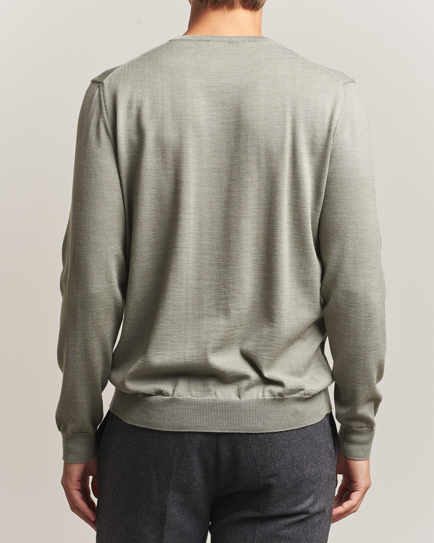 Mies | Puserot | Stenströms | Merino Crew Neck Green/Grey