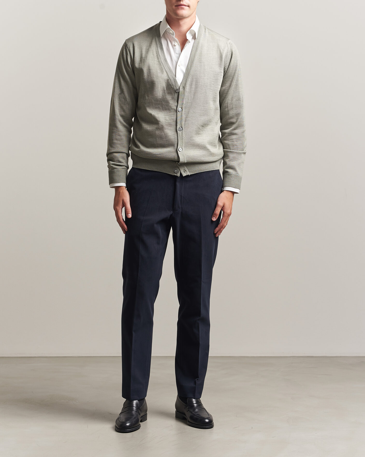 Mies | Puserot | Stenströms | Merino Cardigan Green/Grey