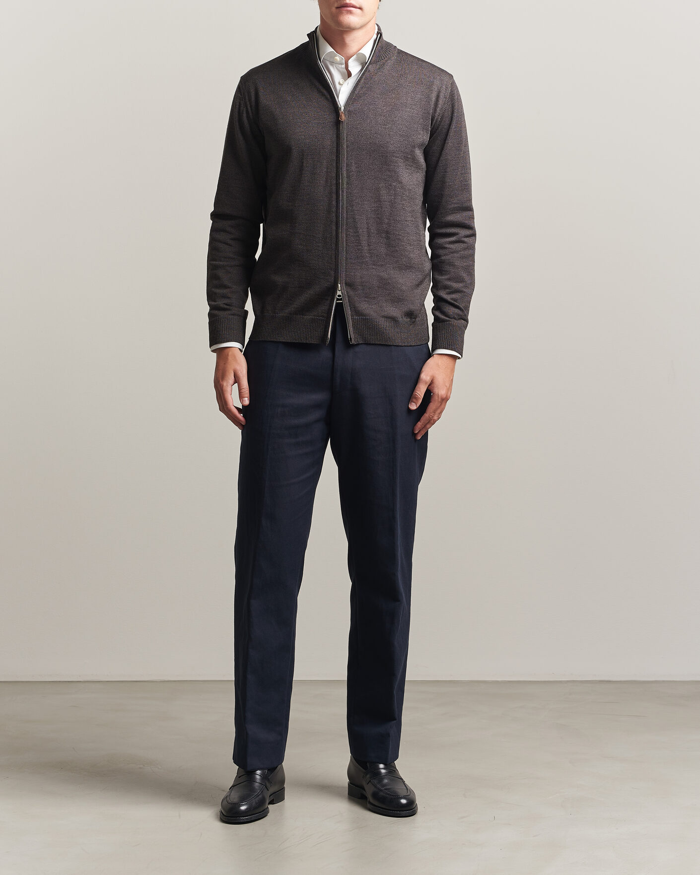 Mies | Puserot | Stenströms | Merino Full Zip Dark Brown