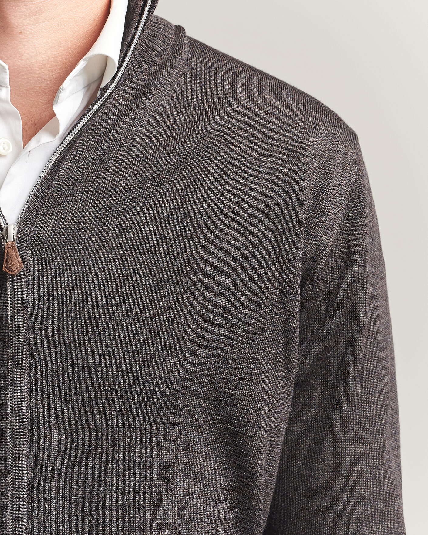 Mies | Puserot | Stenströms | Merino Full Zip Dark Brown