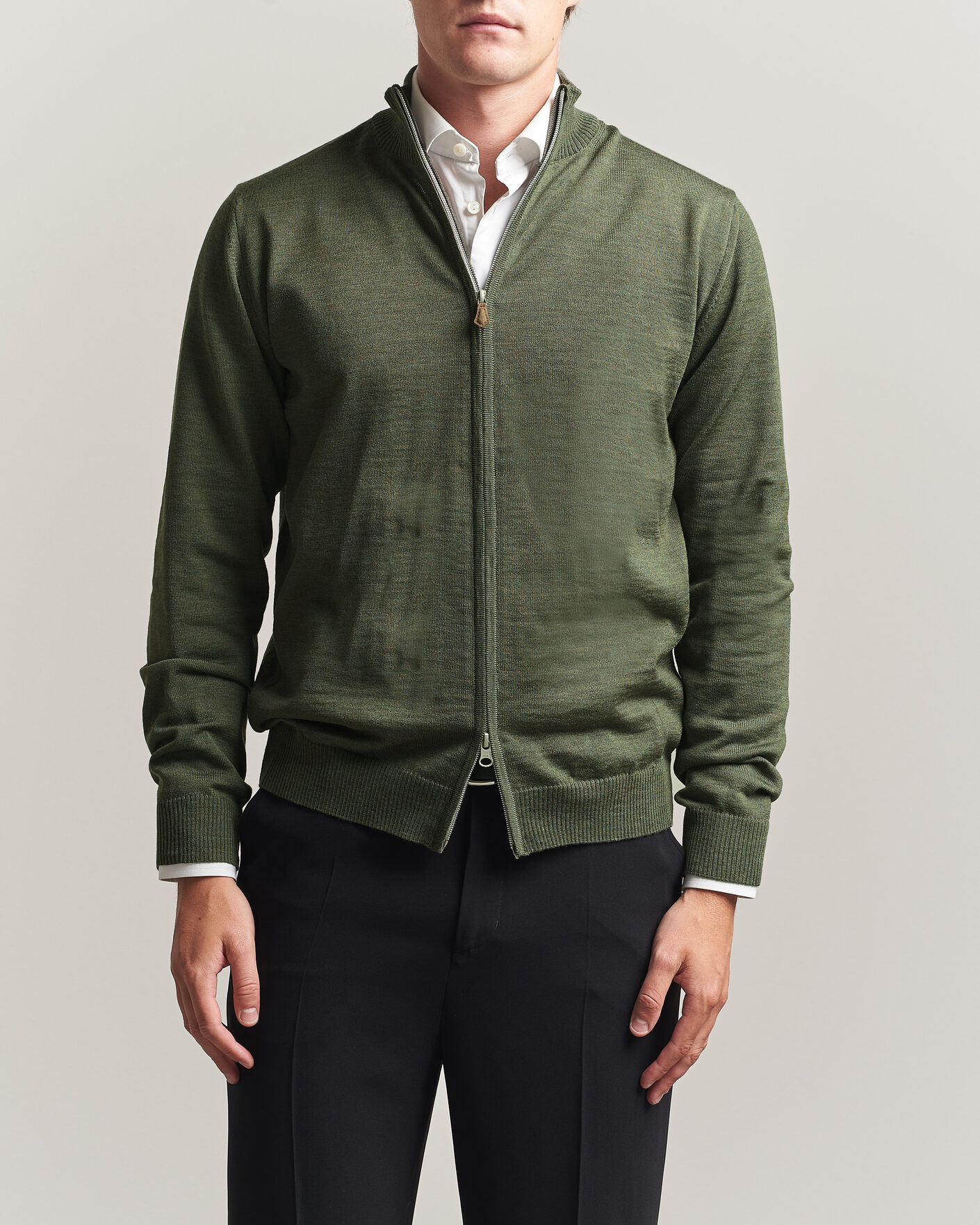 Mies | Puserot | Stenströms | Merino Full Zip Green