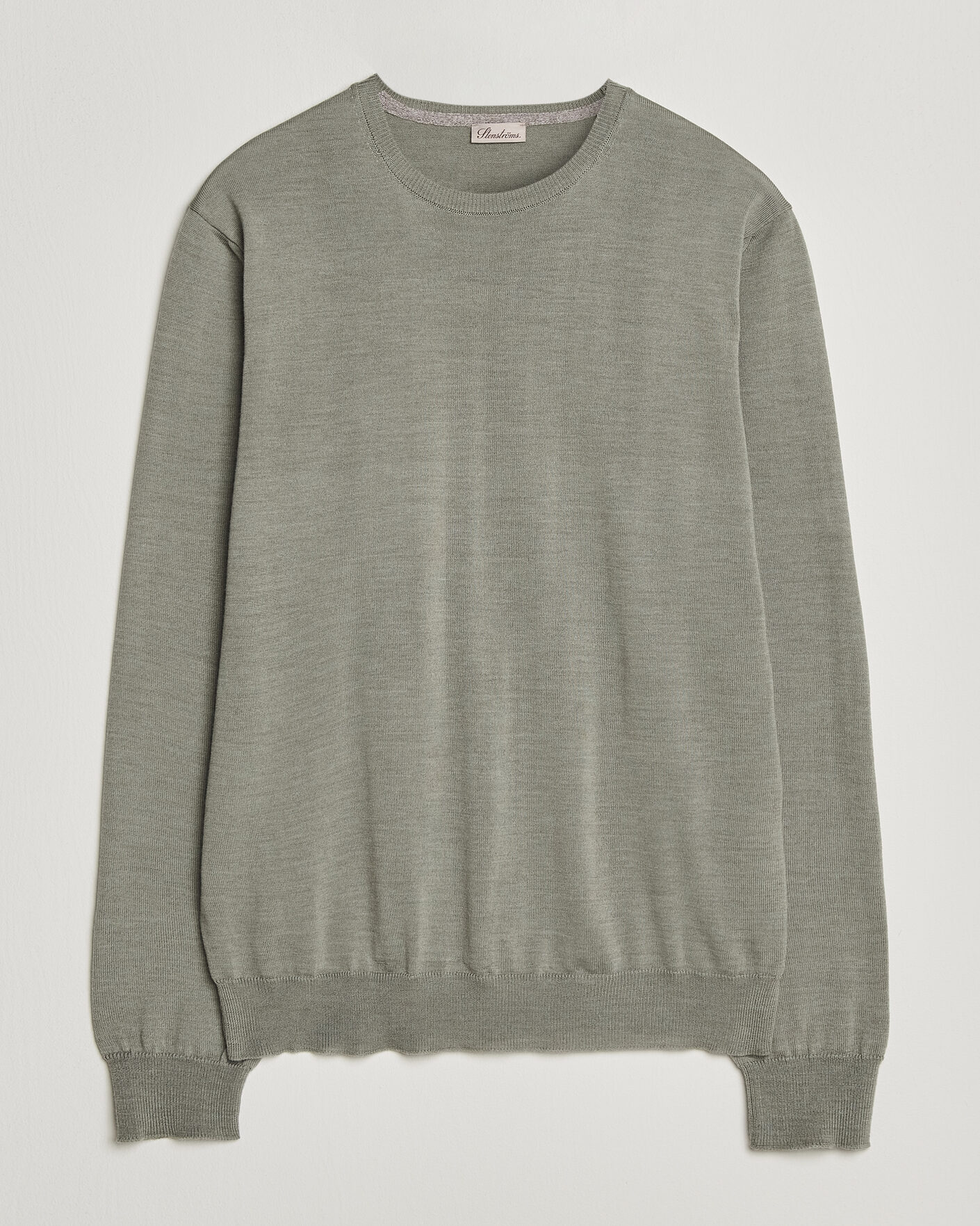 Mies | Puserot | Stenströms | Merino Patch Crew Neck Green/Grey