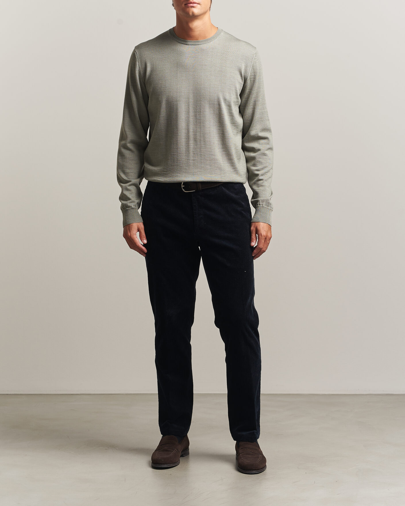Mies | Puserot | Stenströms | Merino Patch Crew Neck Green/Grey