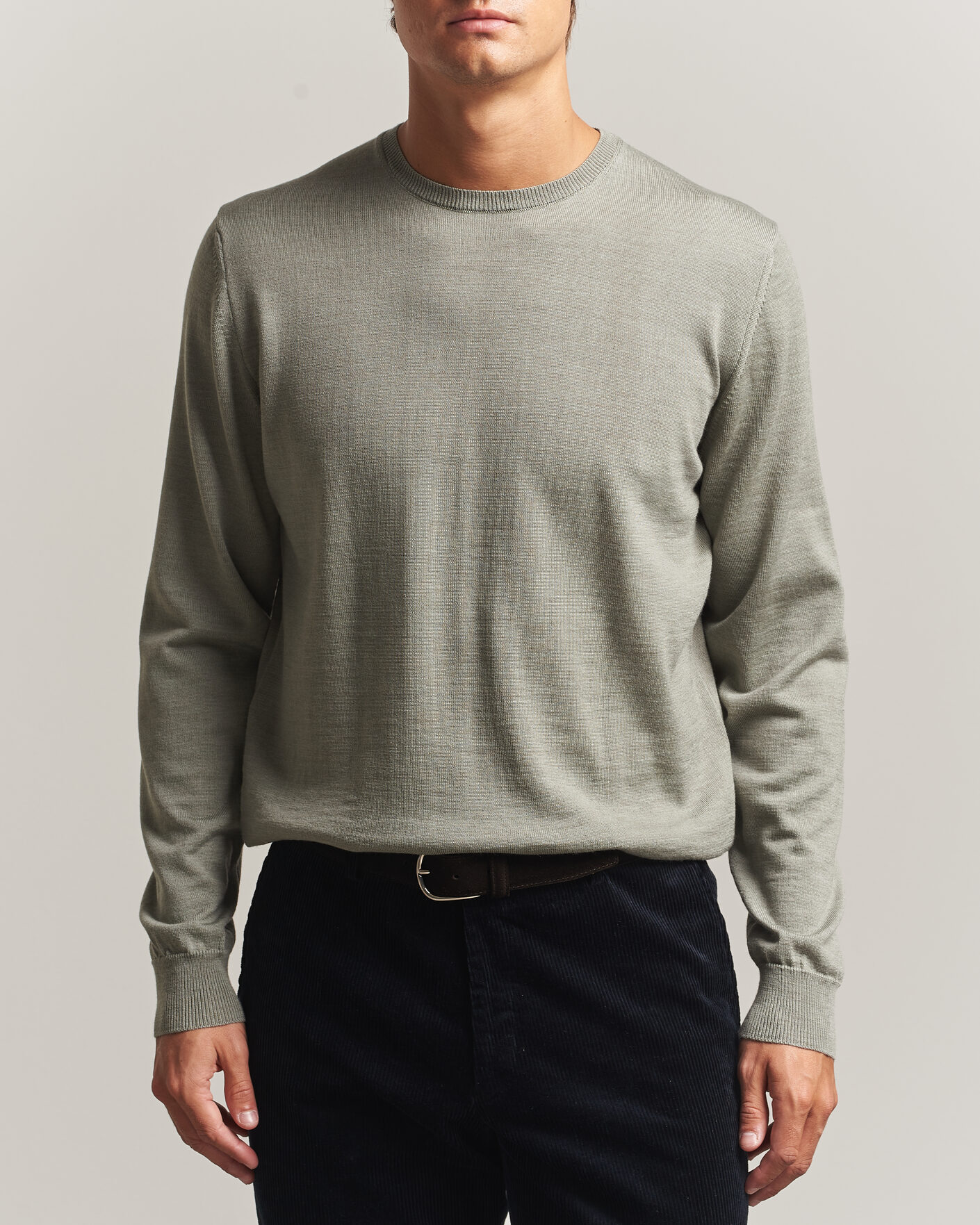 Mies | Puserot | Stenströms | Merino Patch Crew Neck Green/Grey