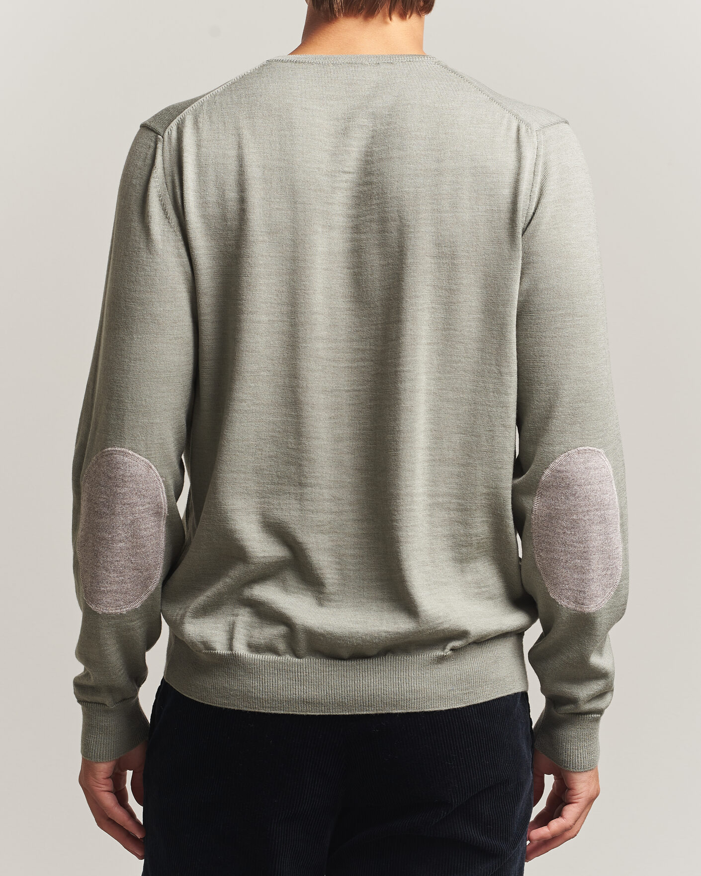 Mies | Puserot | Stenströms | Merino Patch Crew Neck Green/Grey