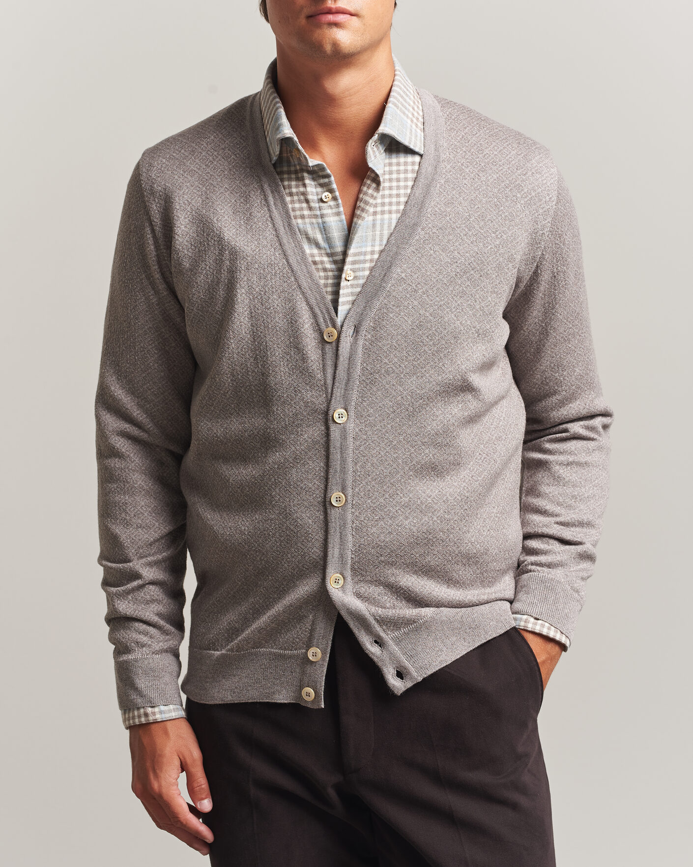 Mies | Puserot | Stenströms | Merino Jaquard Cardigan Beige