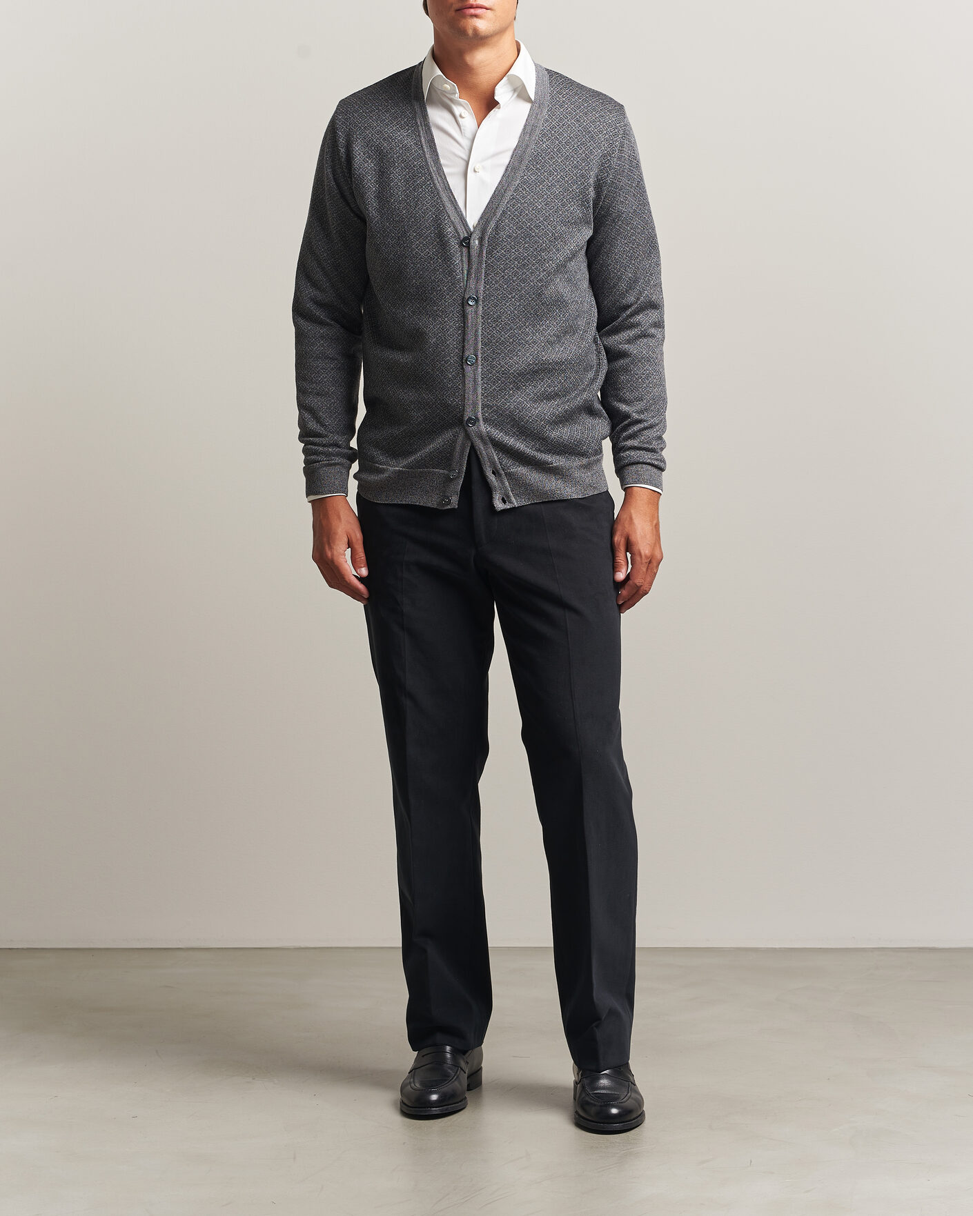 Mies | Puserot | Stenströms | Merino Jaquard Cardigan Dark Grey