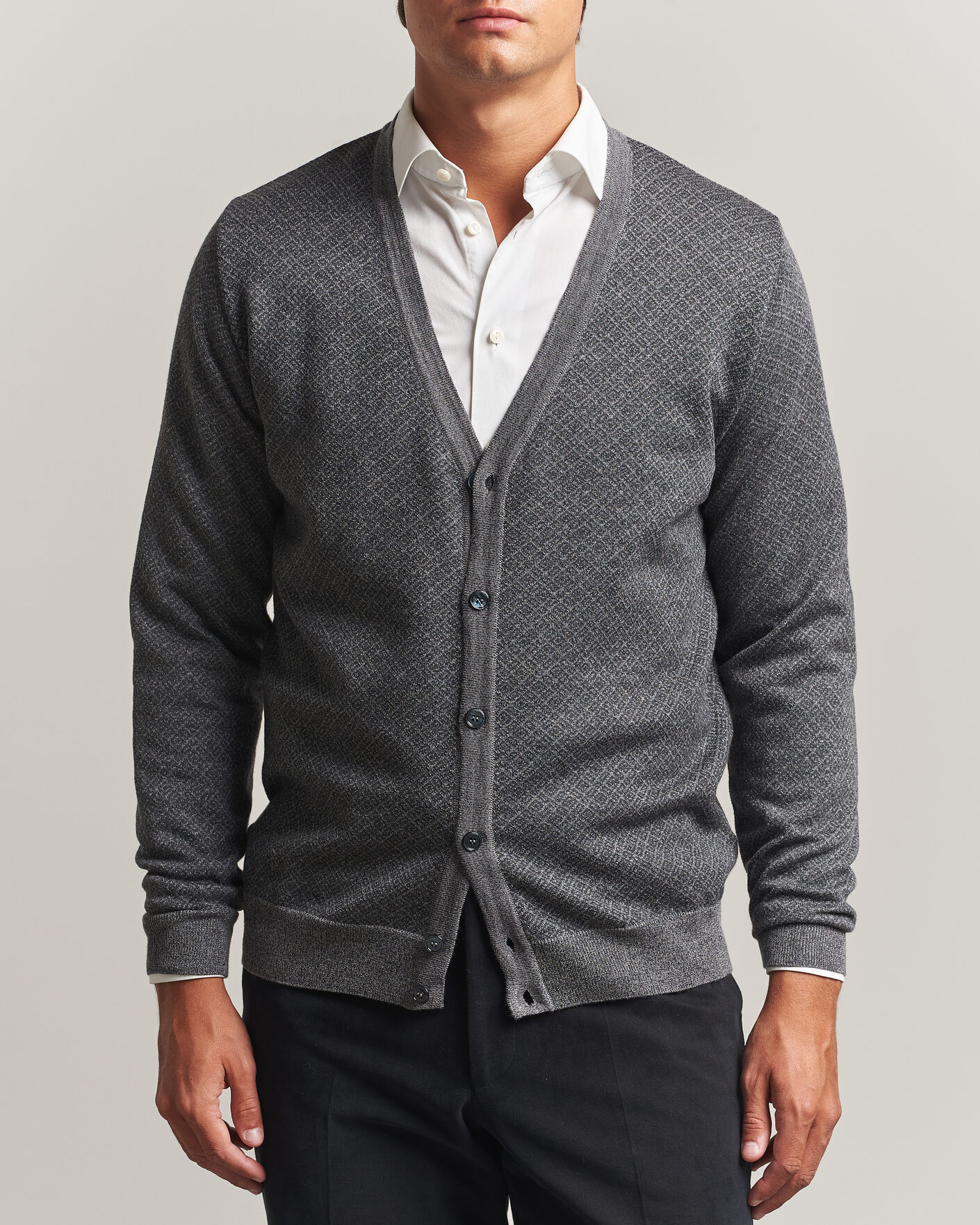 Mies | Puserot | Stenströms | Merino Jaquard Cardigan Dark Grey