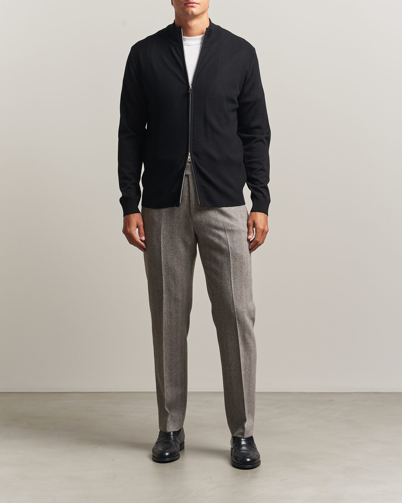 Mies | Puserot | Stenströms | Merino Herringbone Full Zip Black