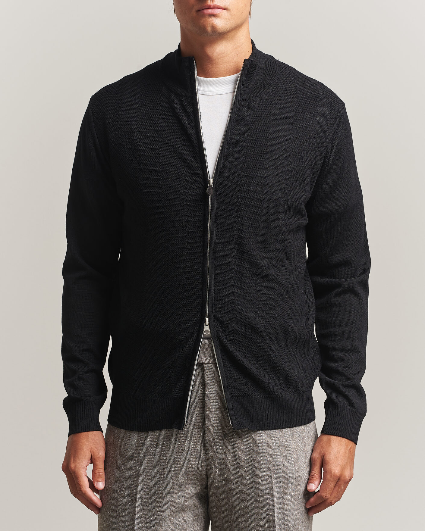 Mies | Puserot | Stenströms | Merino Herringbone Full Zip Black