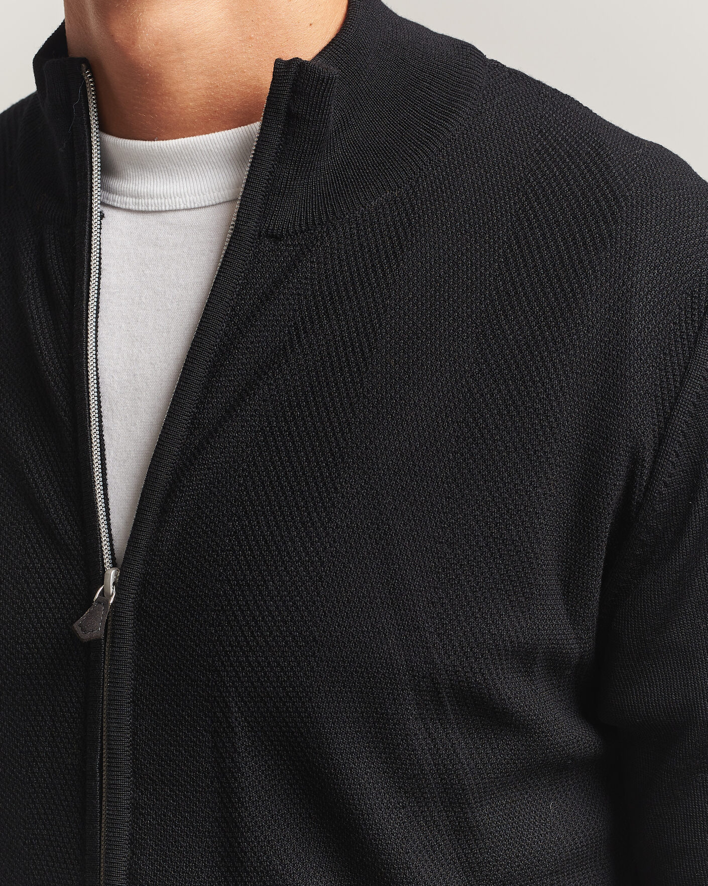 Mies | Puserot | Stenströms | Merino Herringbone Full Zip Black