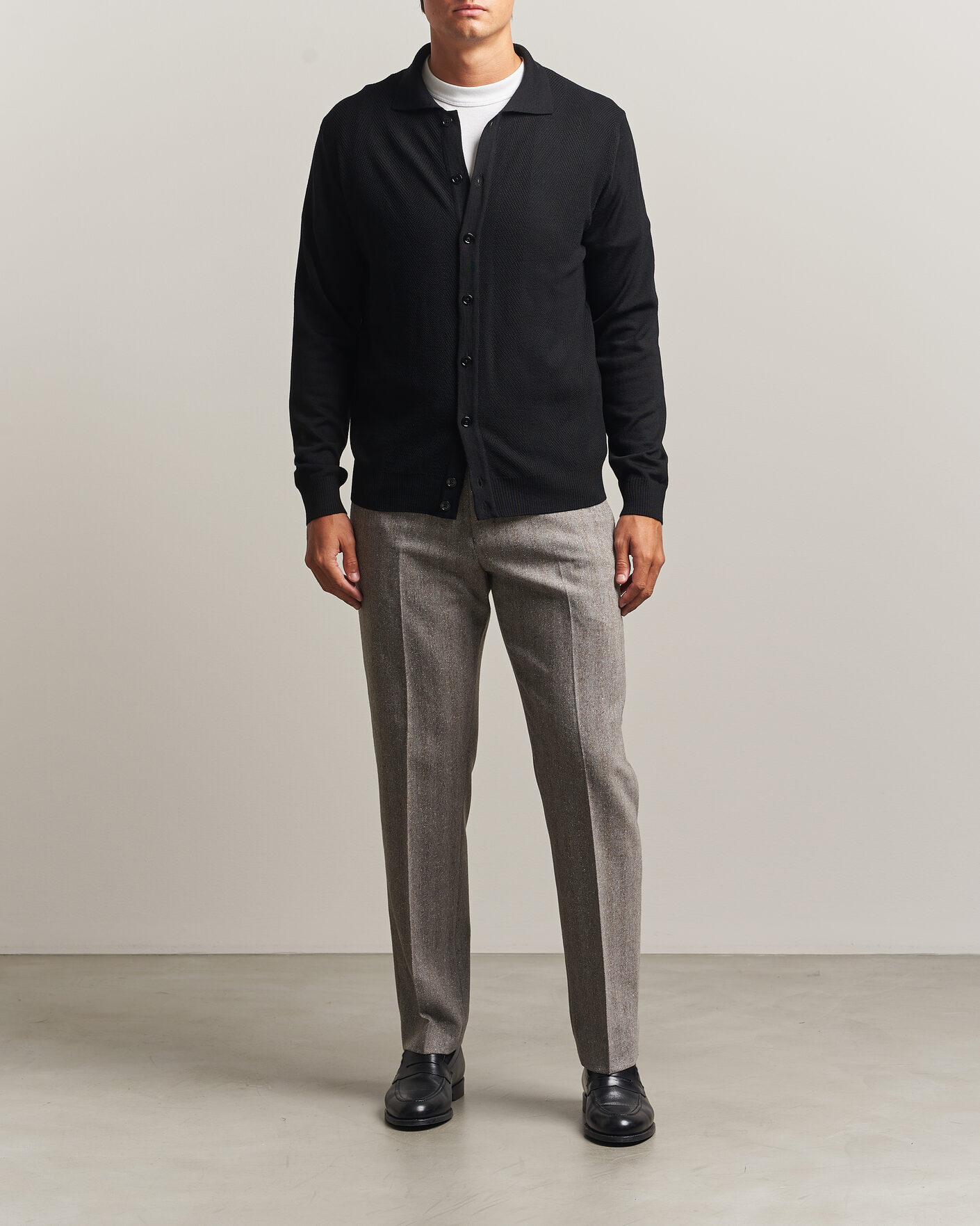 Mies | Puserot | Stenströms | Merino Herringbone Polo Cardigan Black