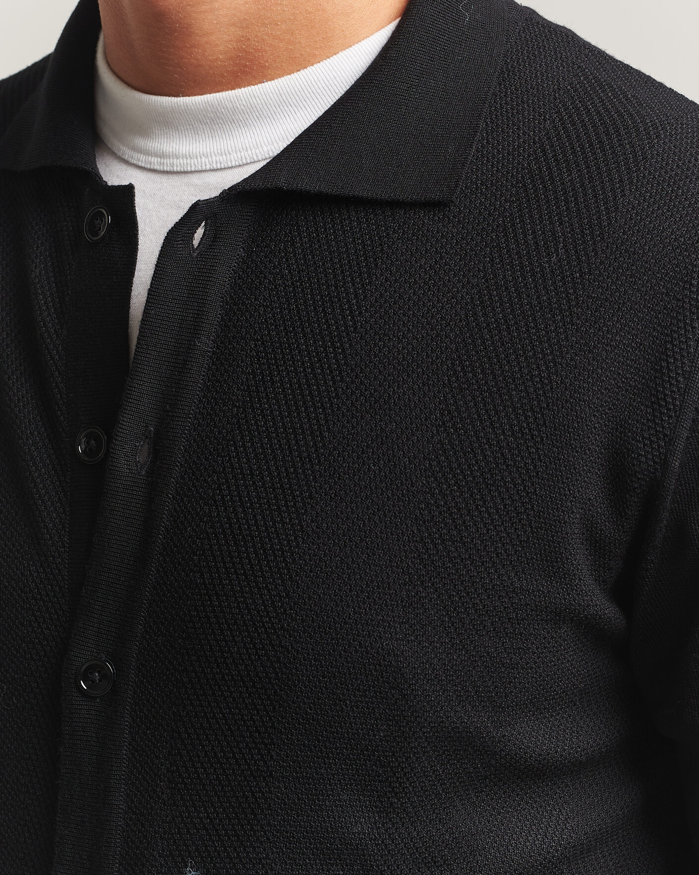 Mies | Puserot | Stenströms | Merino Herringbone Polo Cardigan Black