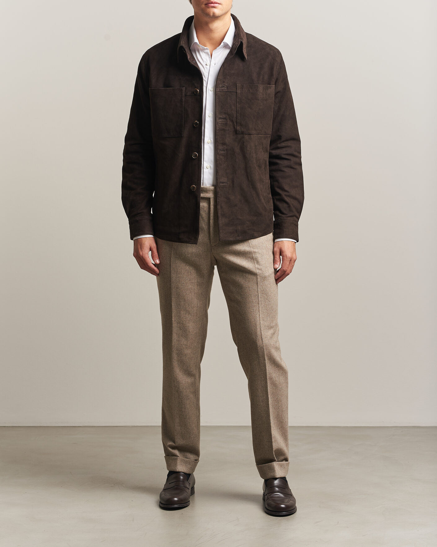 Mies | Kauluspaidat | Stenströms | Goat Suede Overshirt Dark Brown