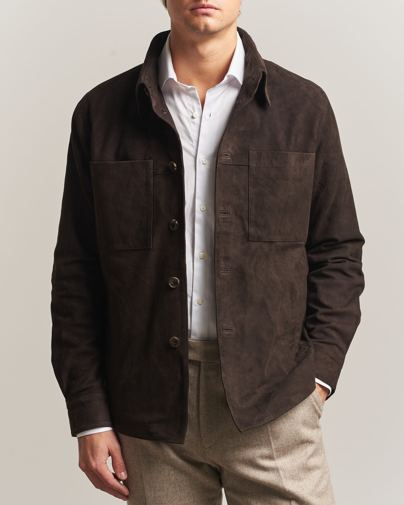 Mies | Kauluspaidat | Stenströms | Goat Suede Overshirt Dark Brown