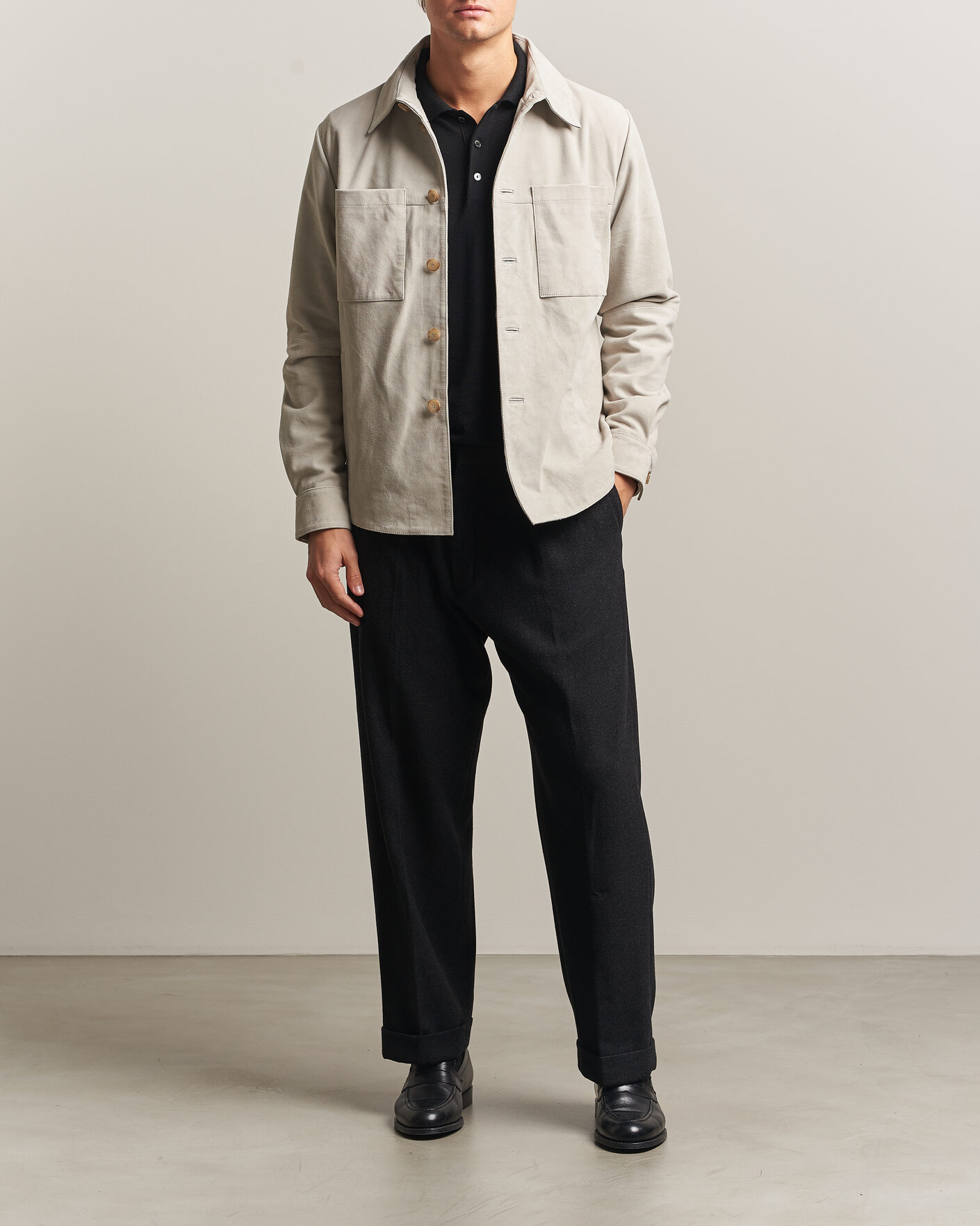 Mies | Kauluspaidat | Stenströms | Goat Suede Overshirt Light Grey