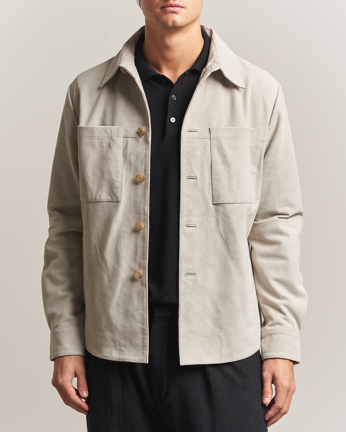 Mies | Kauluspaidat | Stenströms | Goat Suede Overshirt Light Grey