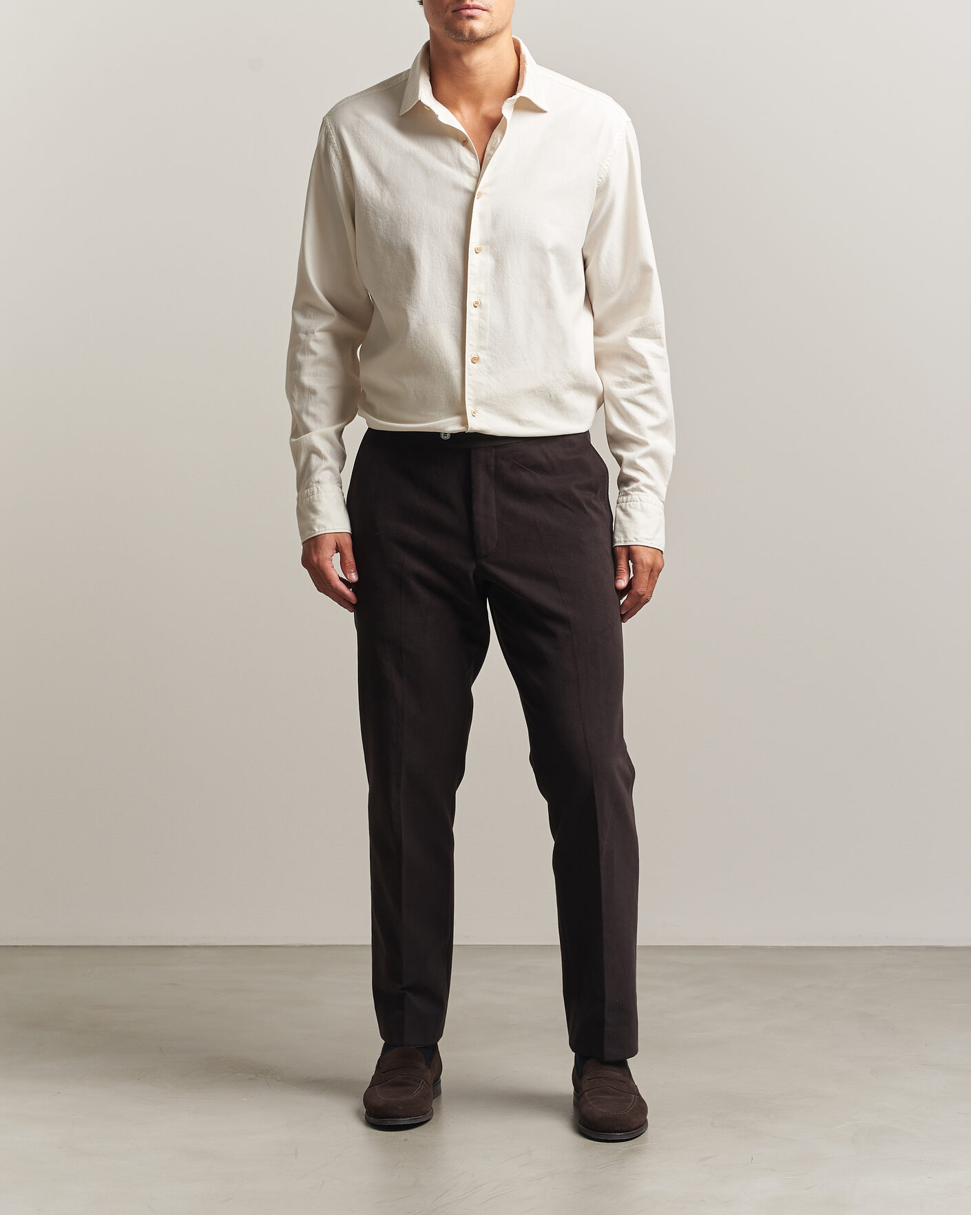Mies | Kauluspaidat | Stenströms | Regular Fit Cut Away Flannel Shirt Off White