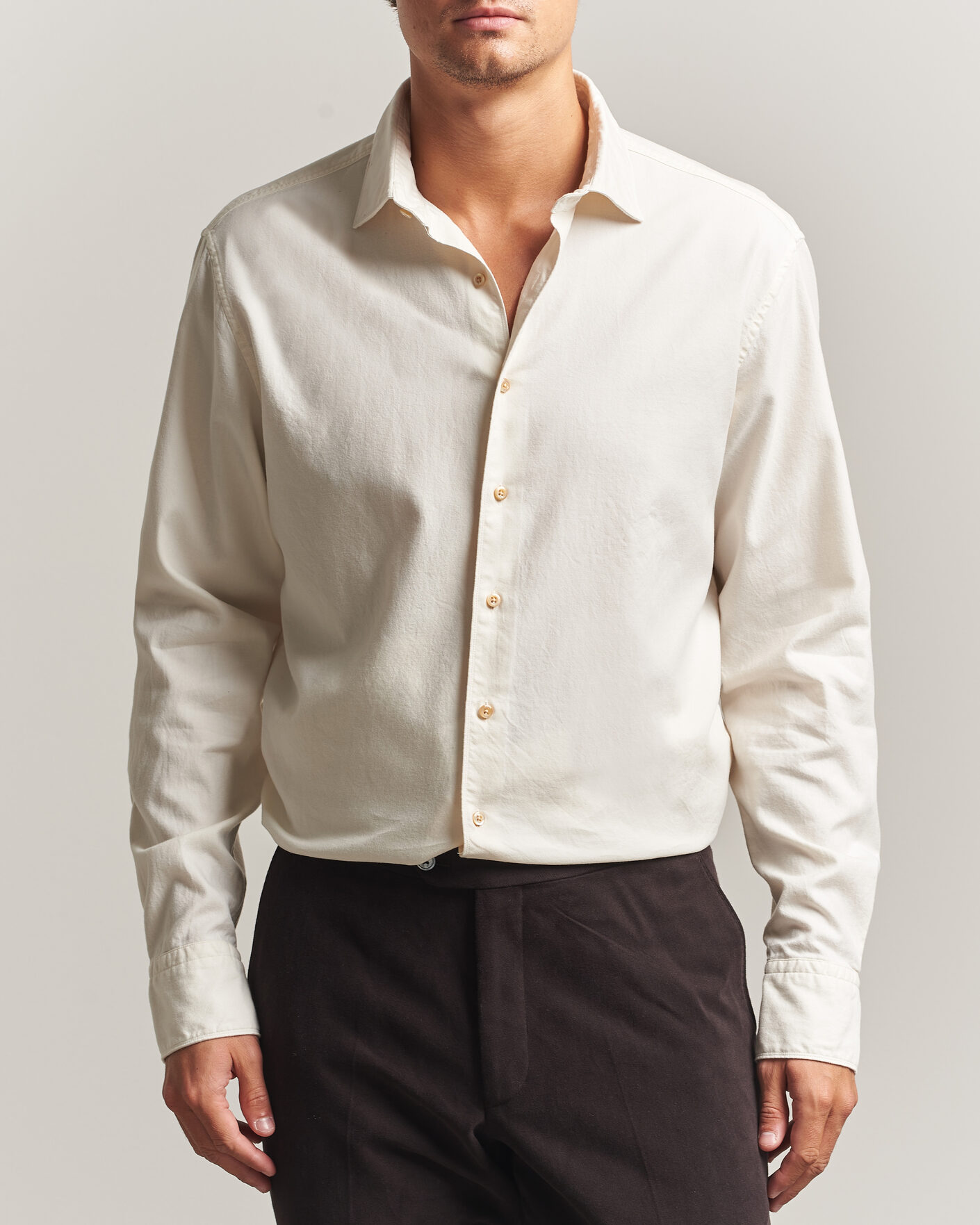 Mies | Kauluspaidat | Stenströms | Regular Fit Cut Away Flannel Shirt Off White