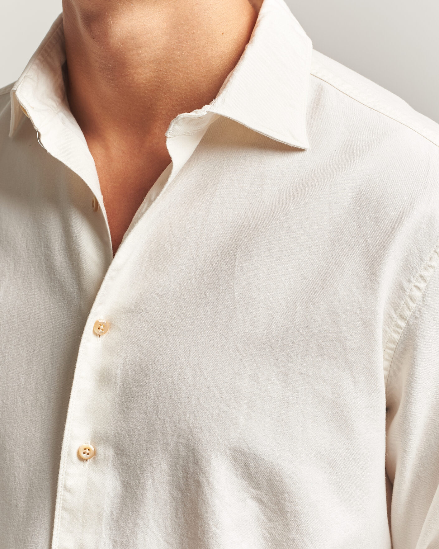 Mies | Kauluspaidat | Stenströms | Regular Fit Cut Away Flannel Shirt Off White