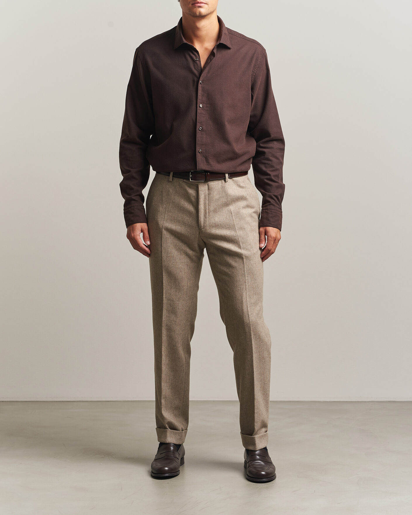 Mies | Kauluspaidat | Stenströms | Regular Fit Cut Away Flannel Shirt Brown