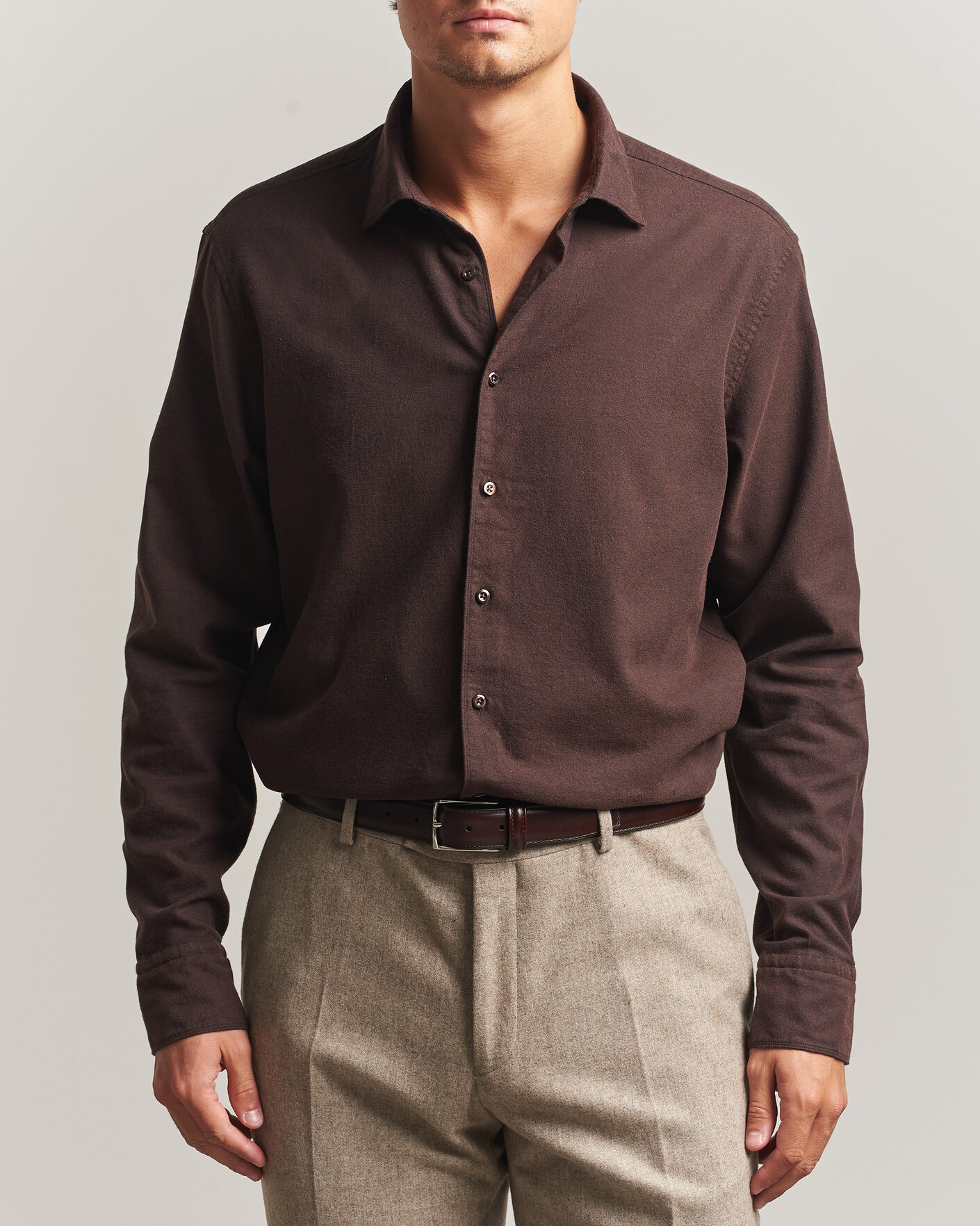Mies | Kauluspaidat | Stenströms | Regular Fit Cut Away Flannel Shirt Brown