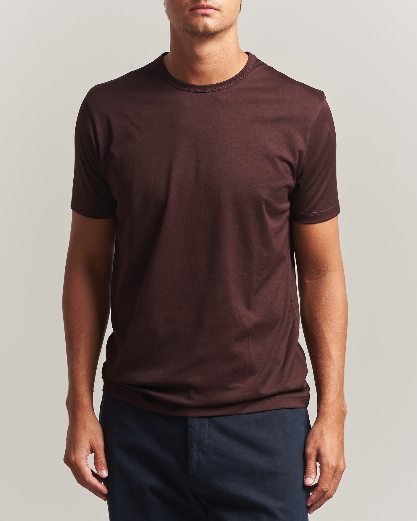 Mies | T-paidat | Sunspel | Crew Neck Q82 Cotton T-Shirt Dark Brown