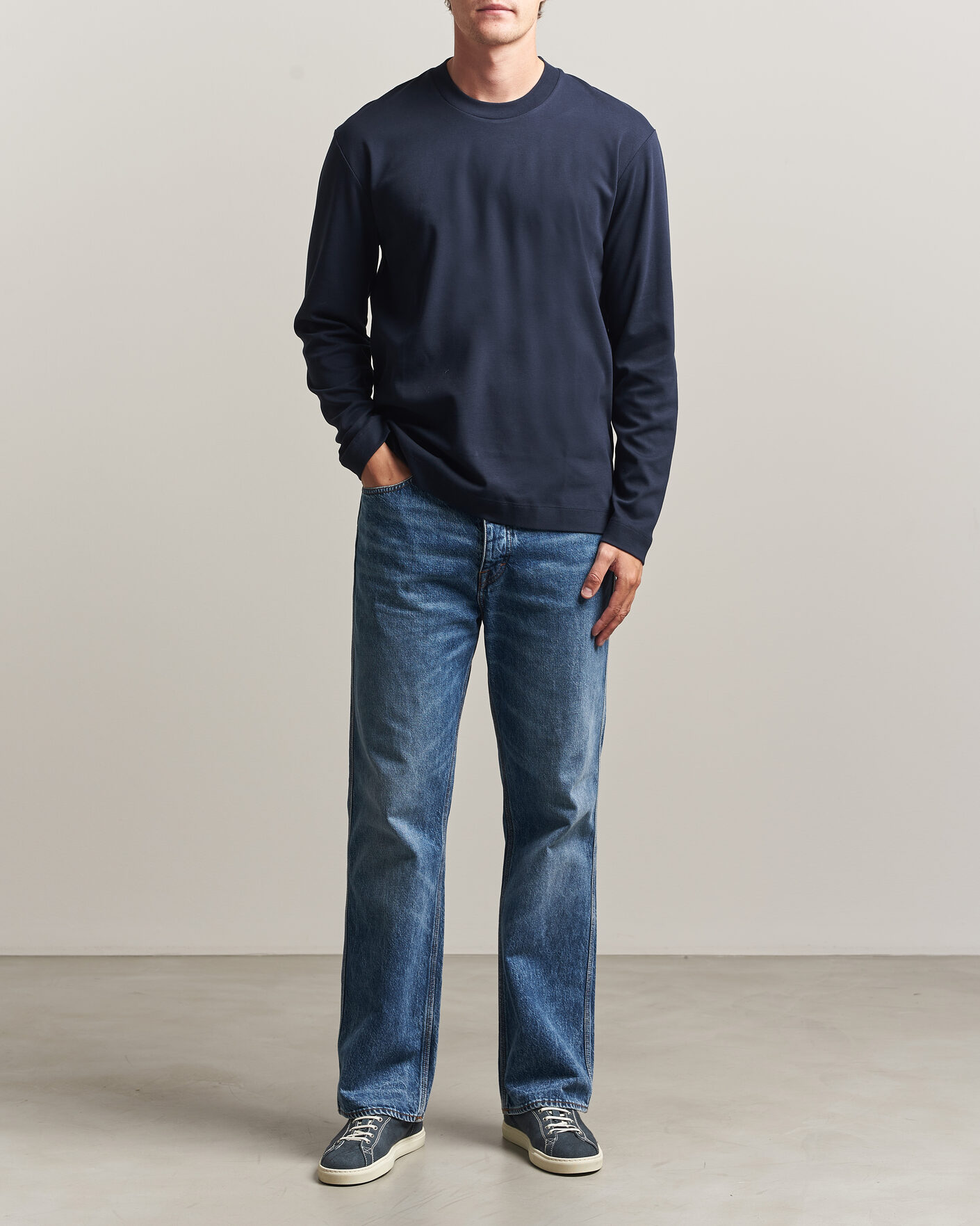 Mies | T-paidat | Sunspel | Heavy Weight Supima Cotton Long Sleeve T-Shirt Navy