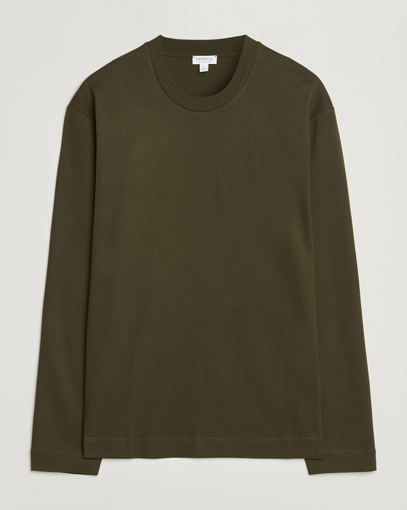 Mies | T-paidat | Sunspel | Heavy Weight Supima Cotton Long Sleeve T-Shirt Green