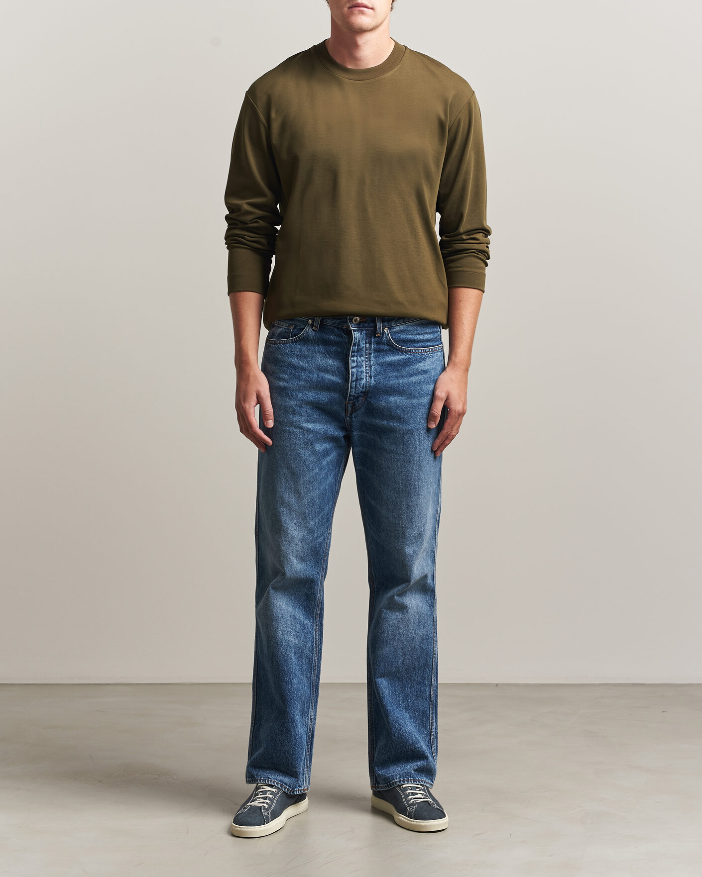 Mies | T-paidat | Sunspel | Heavy Weight Supima Cotton Long Sleeve T-Shirt Green