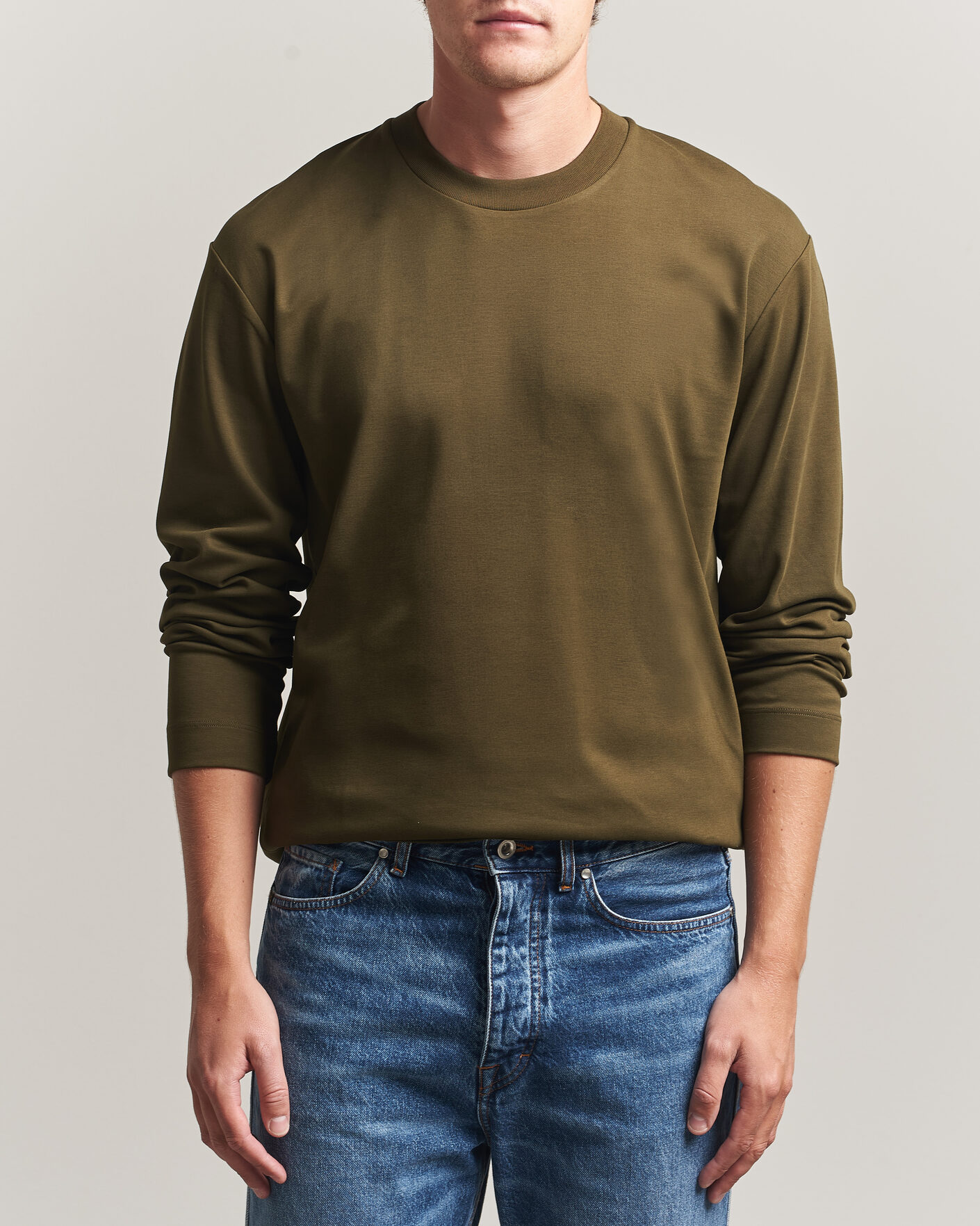 Mies | T-paidat | Sunspel | Heavy Weight Supima Cotton Long Sleeve T-Shirt Green