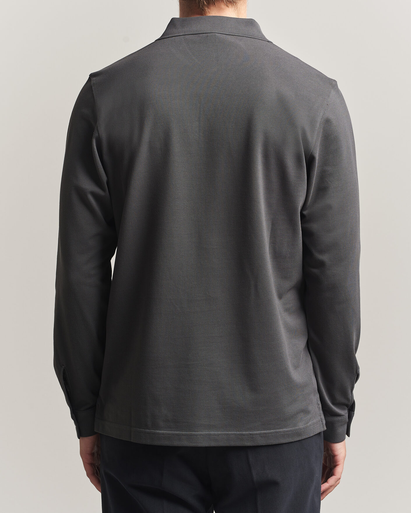 Mies | Pikeet | Sunspel | Supima Cotton Long Sleeve Pique Polo Anthracite