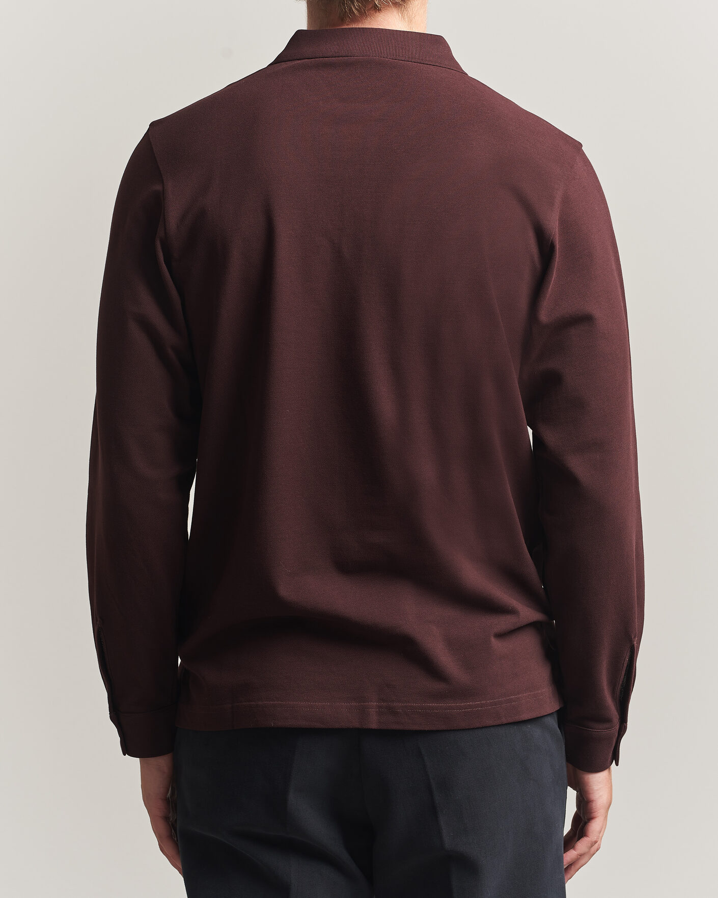 Mies | Pikeet | Sunspel | Supima Cotton Long Sleeve Pique Polo Dark Brown