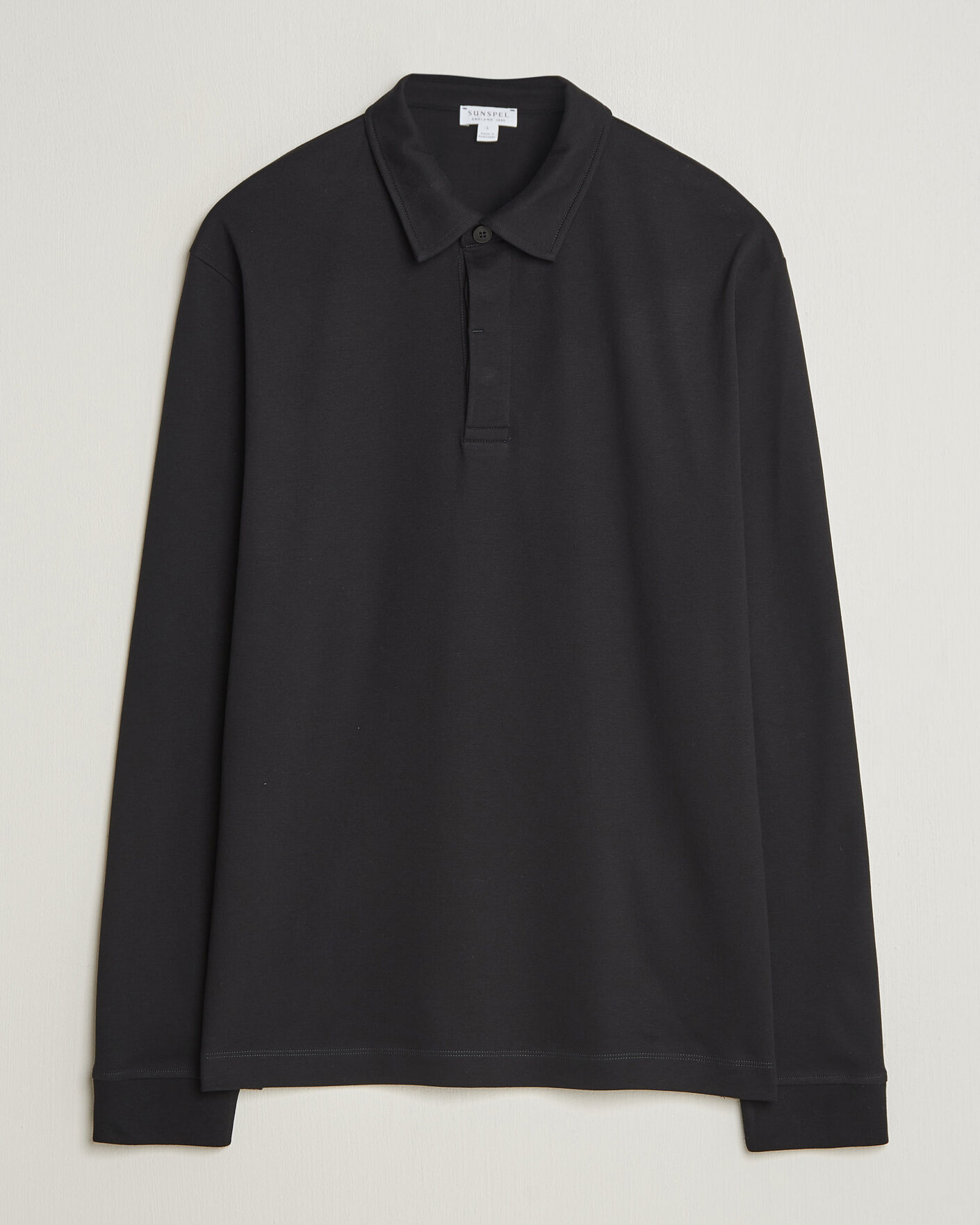 Mies | Pikeet | Sunspel | Heavy Weight Supima Cotton Long Sleeve Polo Black