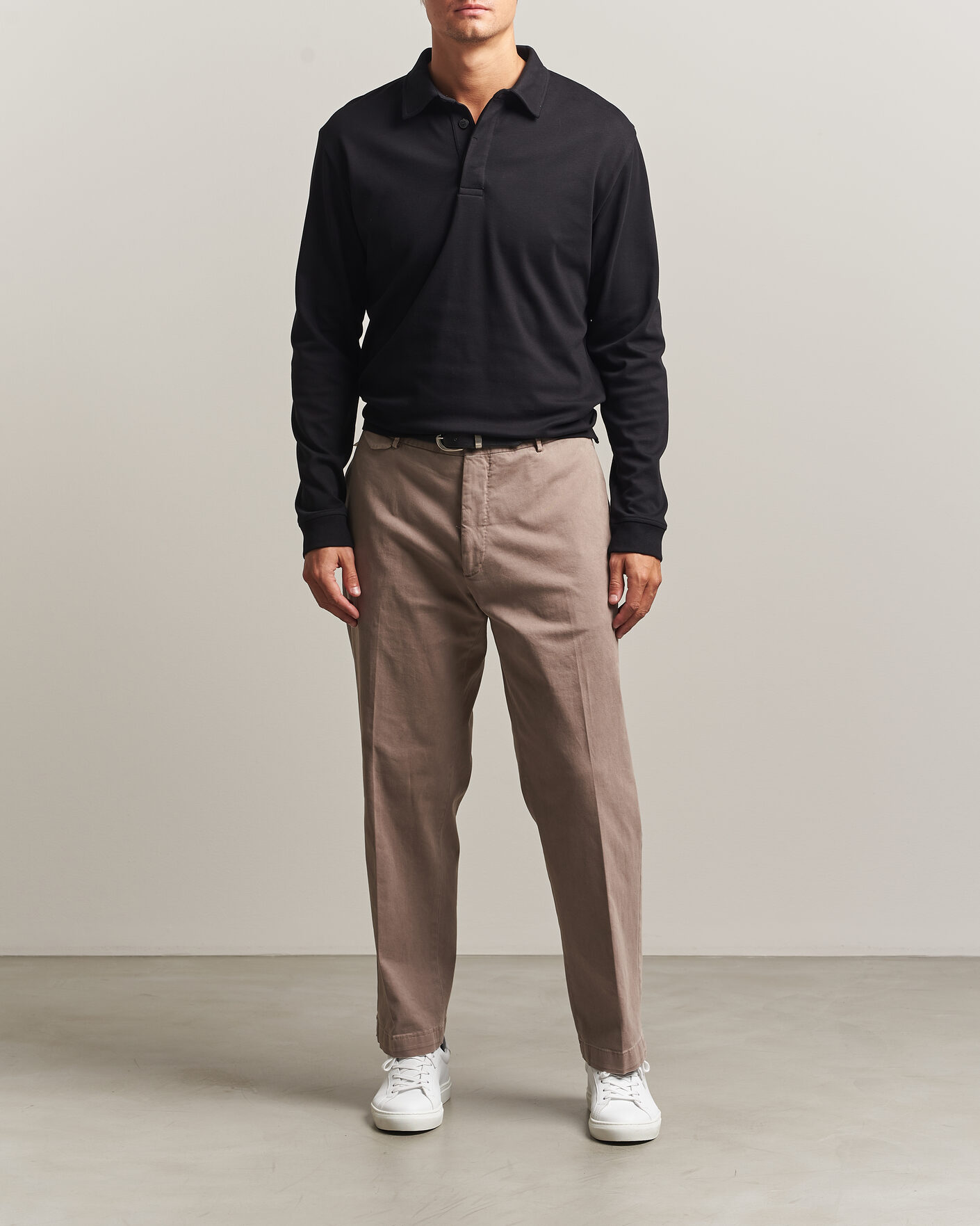 Mies | Pikeet | Sunspel | Heavy Weight Supima Cotton Long Sleeve Polo Black